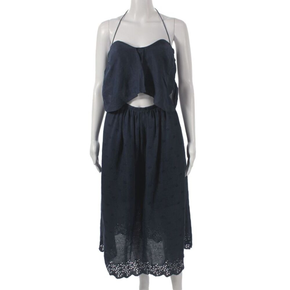 Zimmermann Women Sundress Blue Linen Halter Midi Zip Boho Size 1